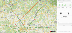 Mapka: Vzdálenost Ještěd – Kladno vzdušnou čarou