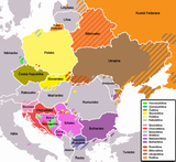 Slovanské jazyky na území Evropy - mapa. Česky.