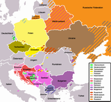 Slovanské jazyky na území Evropy - mapa. Německy.