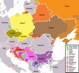 Slovanské jazyky na území Evropy - mapa. Anglicky.