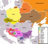 Slovanské jazyky na území Evropy - mapa. Polsky.