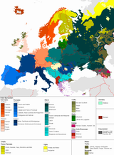 Jazyky na evropském území a jejich zařazení do skupin - mapa.