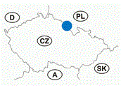 Map of Czech Republic with Náchod and Meziměstí marked-up