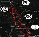 Mapa trasy: ČR, Slovensko, Maďarsko